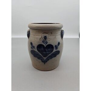 VTG ROWE POTTERY 1990 HEART SALT GLAZE STONEWARE CERAMIC VASE UTENSIL CONTAINER